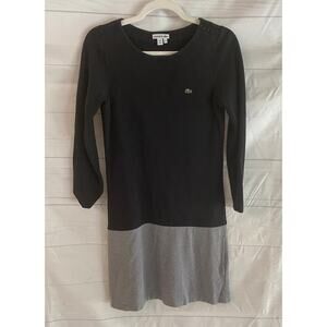 Lacoste Women’s Size 38 Sweater Dress Long Sleeve Crew Neck Cotton Black Gray
